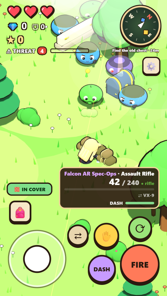 Fighting slimes from behind cover